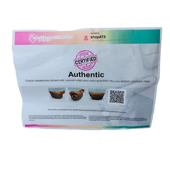 Coach Tan/Brown Signature Canvas Hobo Bag With Mustard Yellow Patent Leather Tri - Picture 12 of 13